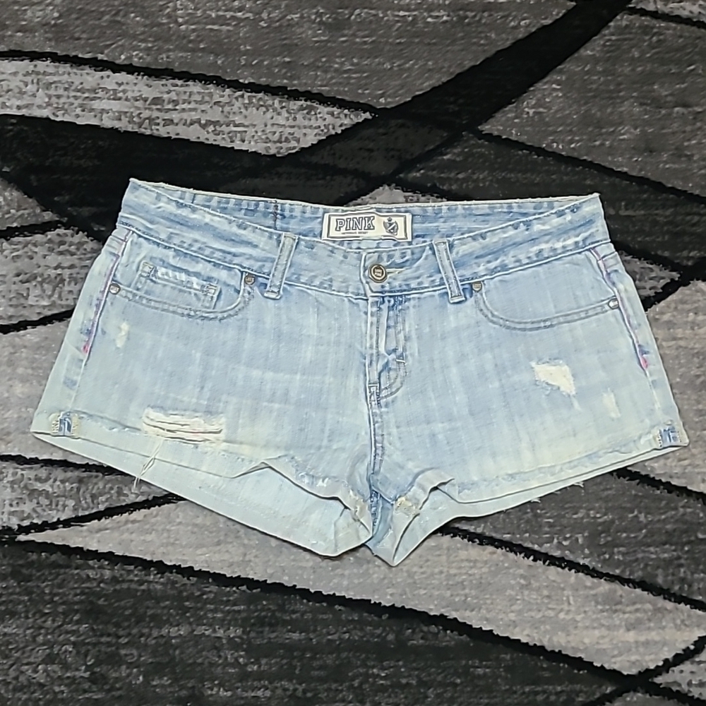 VS PINK 2010 CUFFED DISTRESSED DENIM JEAN SHORTS